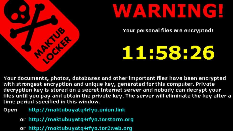 Tela com mensagem de ataque por ransomware