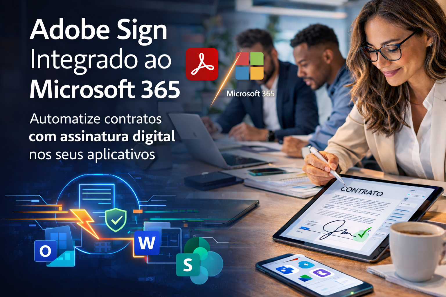 Veja como integrar Adobe Sign ao Microsoft 365 e automatizar contratos diretamente no Outlook, Word e SharePoint com assinatura digital segura.