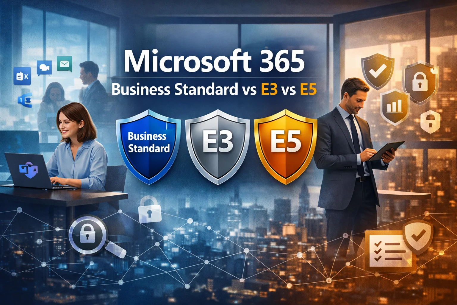 Compare Microsoft 365 Business Standard vs E3 vs E5 e descubra qual licença oferece melhor custo-benefício, segurança, compliance e produtividade para sua empresa.