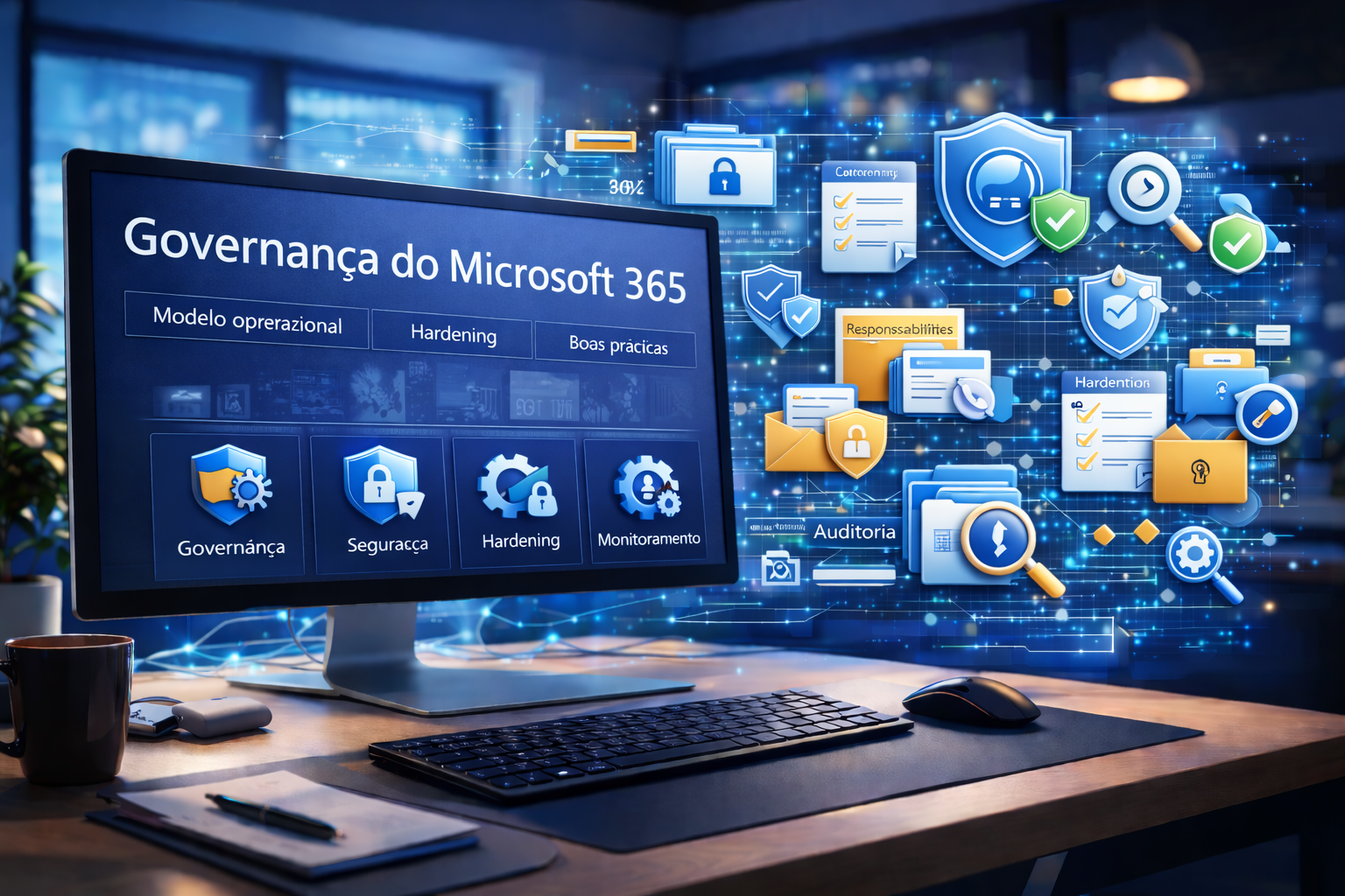 Governança Microsoft 365 na prática: veja como estruturar políticas, hardening, monitoramento e controle de acessos para manter o ambiente seguro e organizado. Guia essencial para gestores de TI.