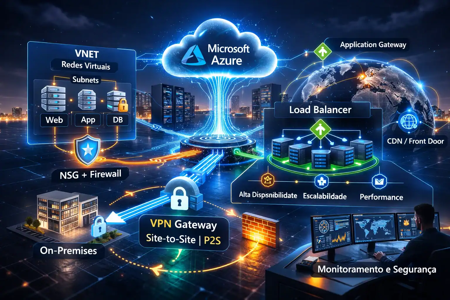 Redes no Azure estão lentas ou inseguras? Veja como usar VNet, VPN e Load Balancer da forma correta e evite os erros que causam falhas, latência e riscos de segurança na sua infraestrutura cloud.