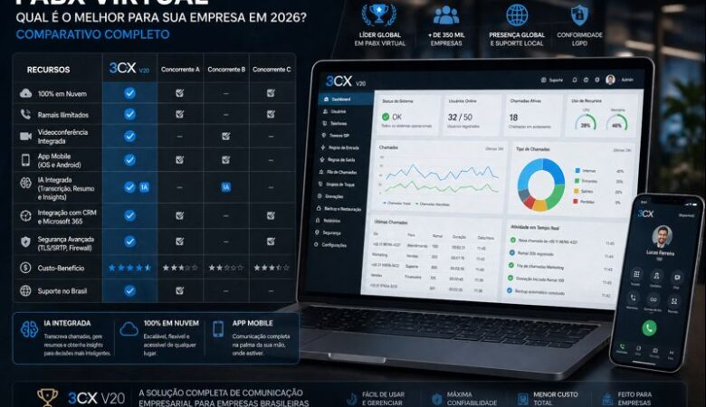 Melhor PABX Virtual para Empresas em 2026: 10 Critérios Técnicos + Por Que o 3CX Lidera