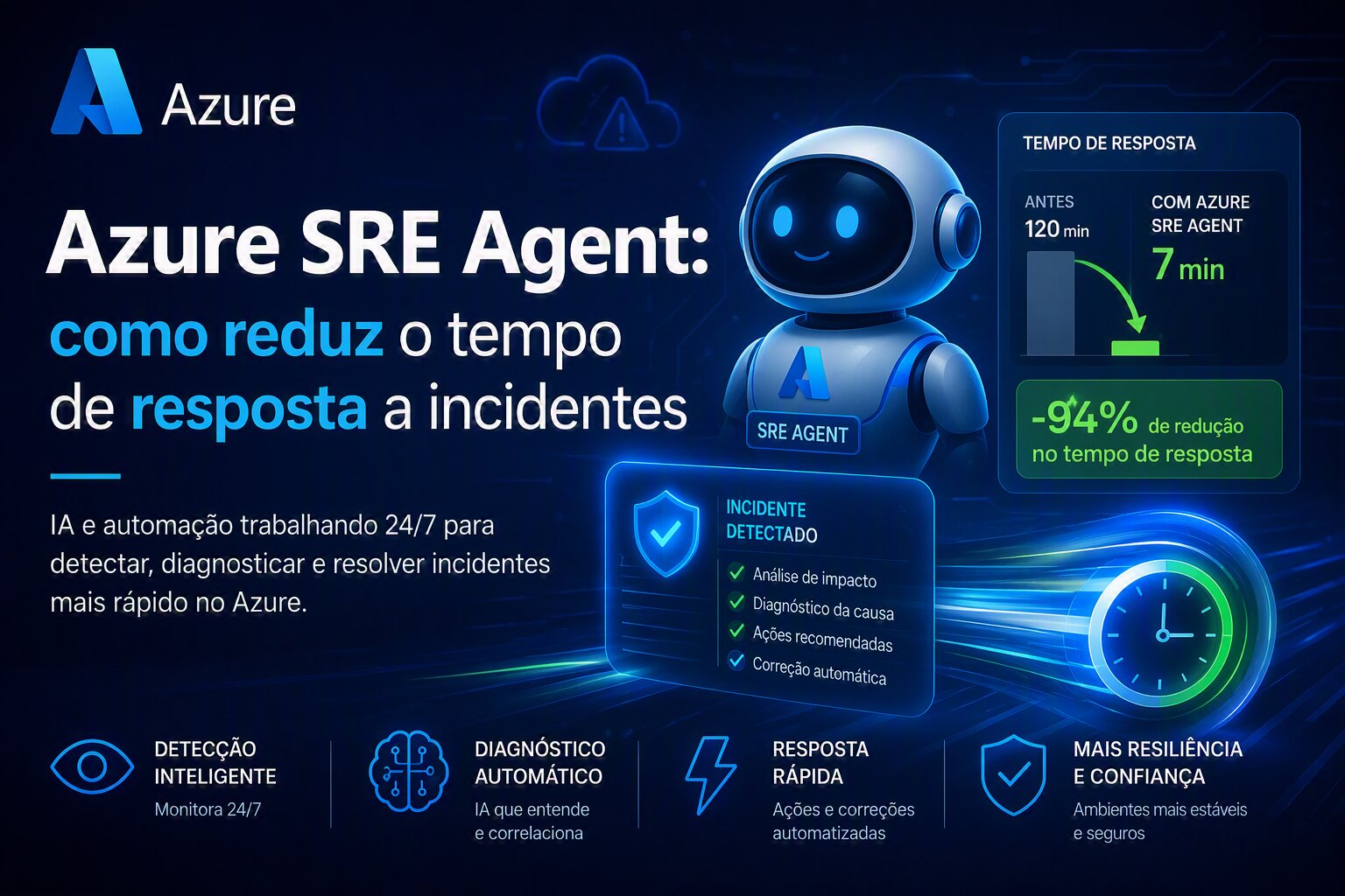 Agente de IA do Azure investigando e correlacionando dados de monitoramento para reduzir o tempo de resposta a incidentes