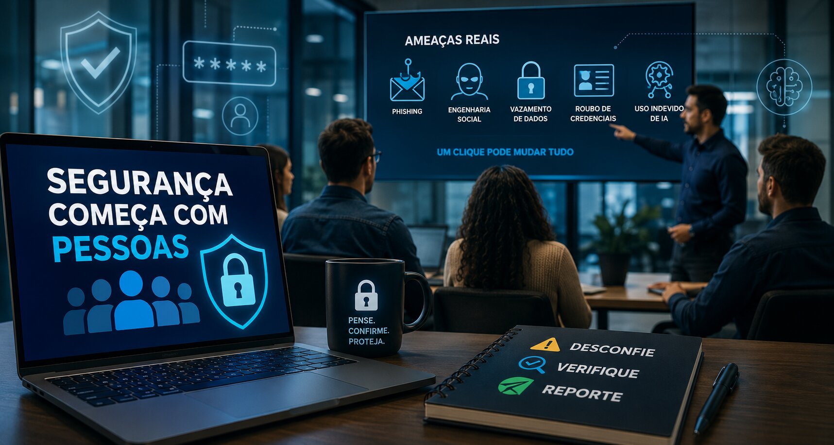 Entenda como criar um programa de consciência em segurança para treinar equipes contra phishing, engenharia social, vazamento de dados e golpes digitais, com soluções Microsoft e Kaspersky.